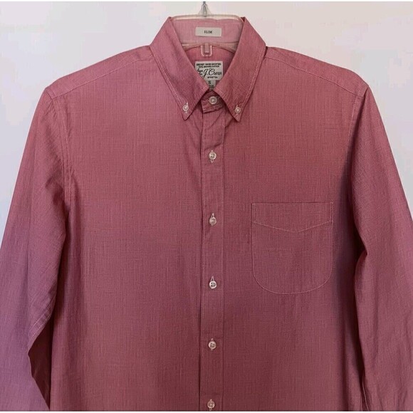 J Crew Men's Size S Slim Fit Long Sleeve Red Organic Cotton Button Down Shirt - Picture 2 of 8